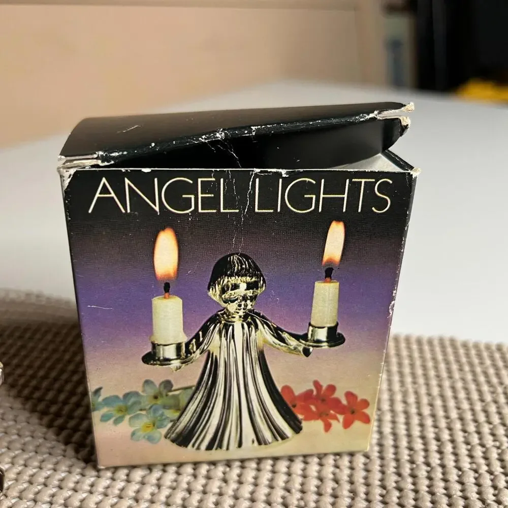 Vintage Angel‎ Lights Silver Tone Candle Holder Japan Tarnish Resistant w/ Box
